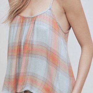 Anthropologie Cloth & Stone Plaid Spaghetti Strap Cotton Tank Top